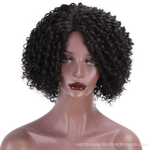 Vigorous Short Afro for Black Women Kinky Curly Synthetic Part Side African American Natural Black Wigs